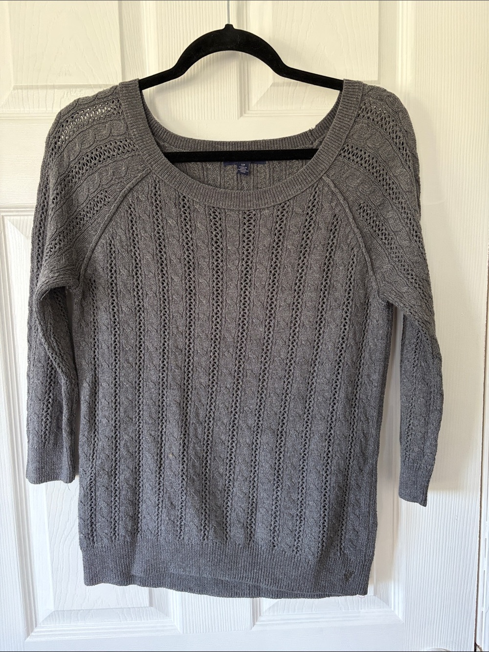 American Eagle Outfitters Gray Cable-Knit Scoop Neck Sweater